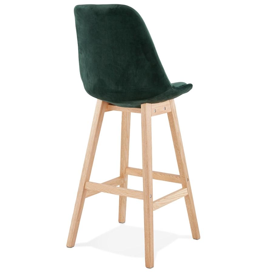 Kokoon Design MORISS' Bar Stool In Green Velvet And Natural Wood Legs