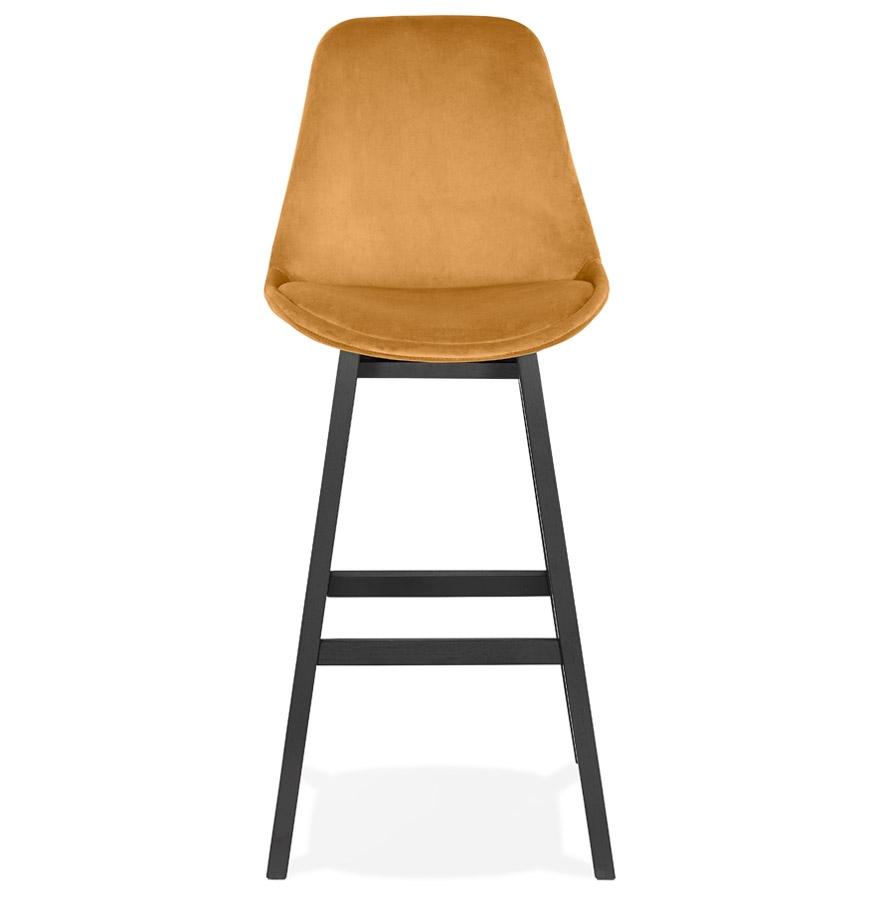 Kokoon Design MORISS' Bar Stool In Mustard Velvet And Black Wooden Legs