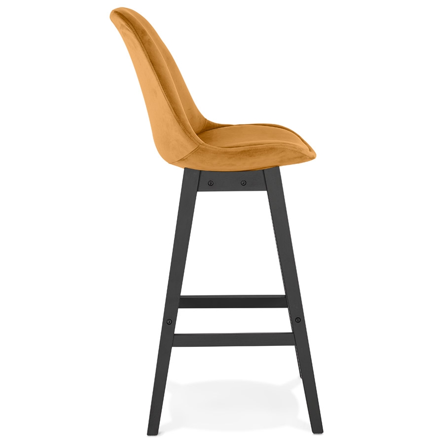 Kokoon Design MORISS' Bar Stool In Mustard Velvet And Black Wooden Legs