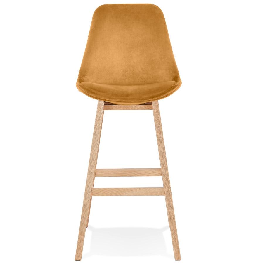 Kokoon Design MORISS' Bar Stool In Mustard Velvet And Natural Wood Legs