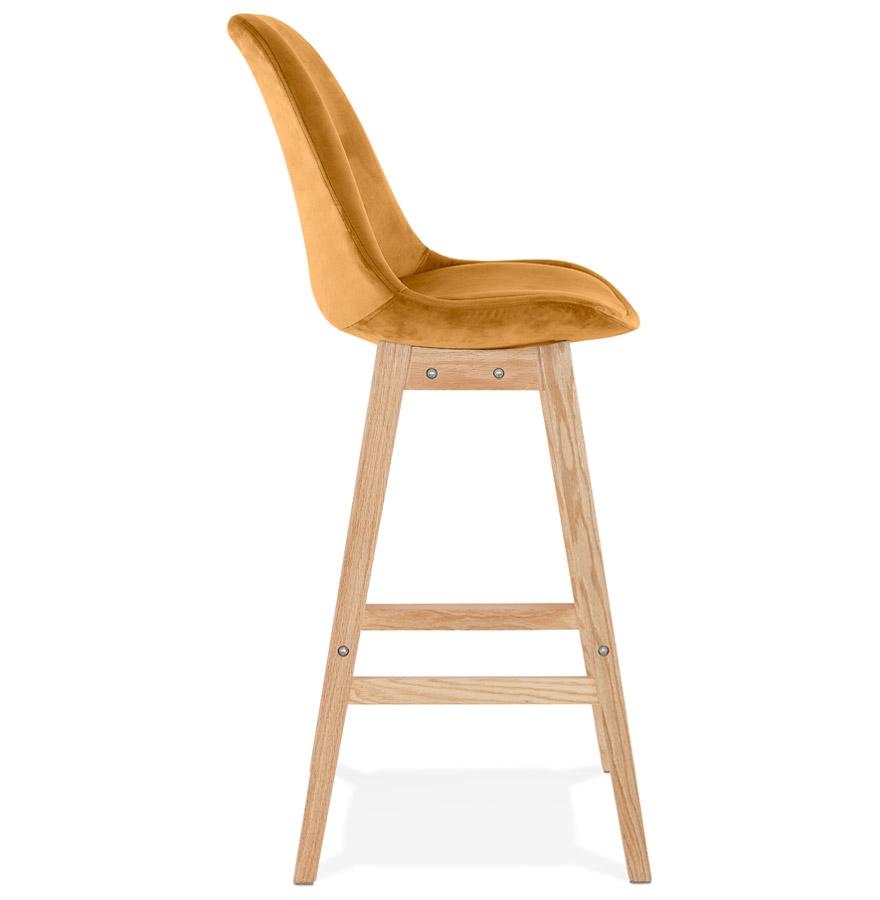 Kokoon Design MORISS' Bar Stool In Mustard Velvet And Natural Wood Legs