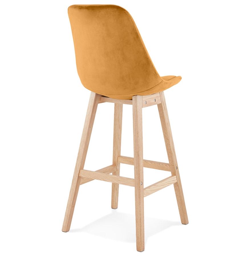 Kokoon Design MORISS' Bar Stool In Mustard Velvet And Natural Wood Legs