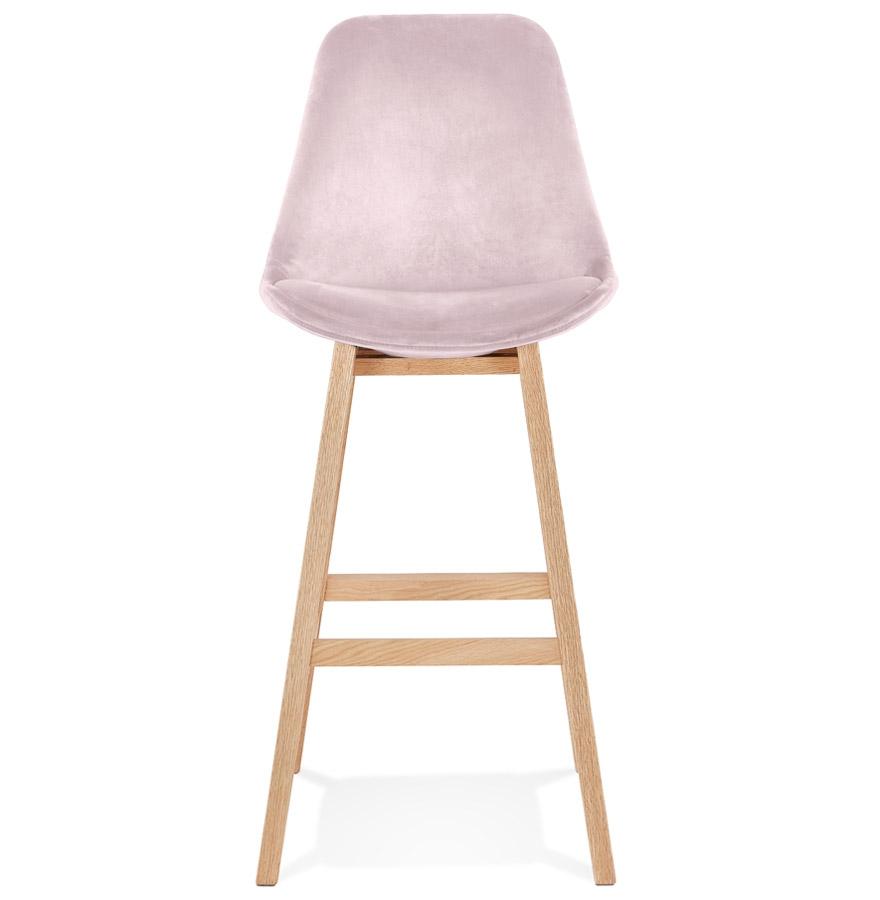 Kokoon Design MORISS' Bar Stool In Pink Velvet And Natural Wood Legs