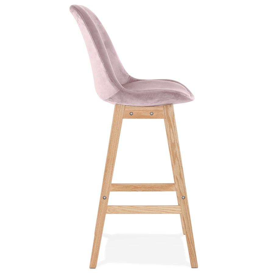 Kokoon Design MORISS' Bar Stool In Pink Velvet And Natural Wood Legs