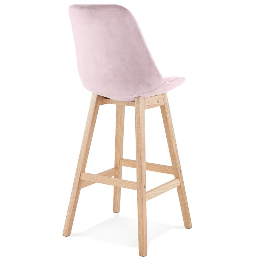 Kokoon Design MORISS' Bar Stool In Pink Velvet And Natural Wood Legs