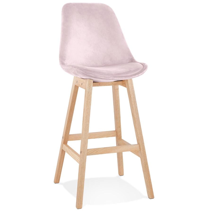 kokoon design MORISS' bar stool in pink velvet and natural wood legs