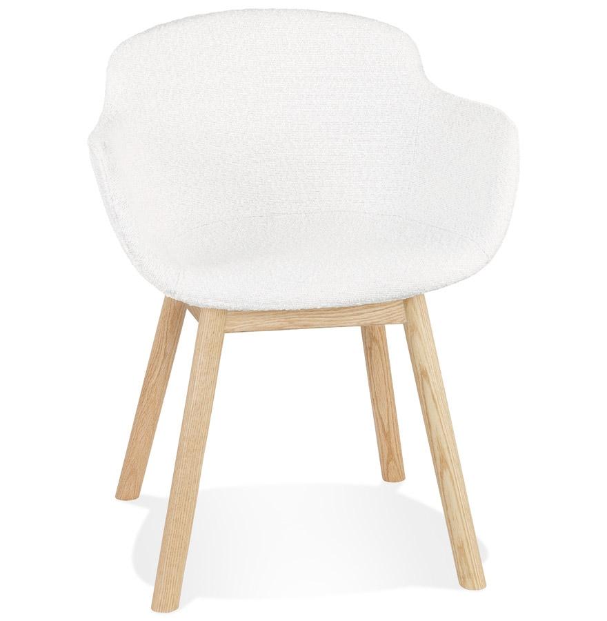 kokoon design MOUTOU' chair with armrests in white sheepskin fabric and natural wood legs