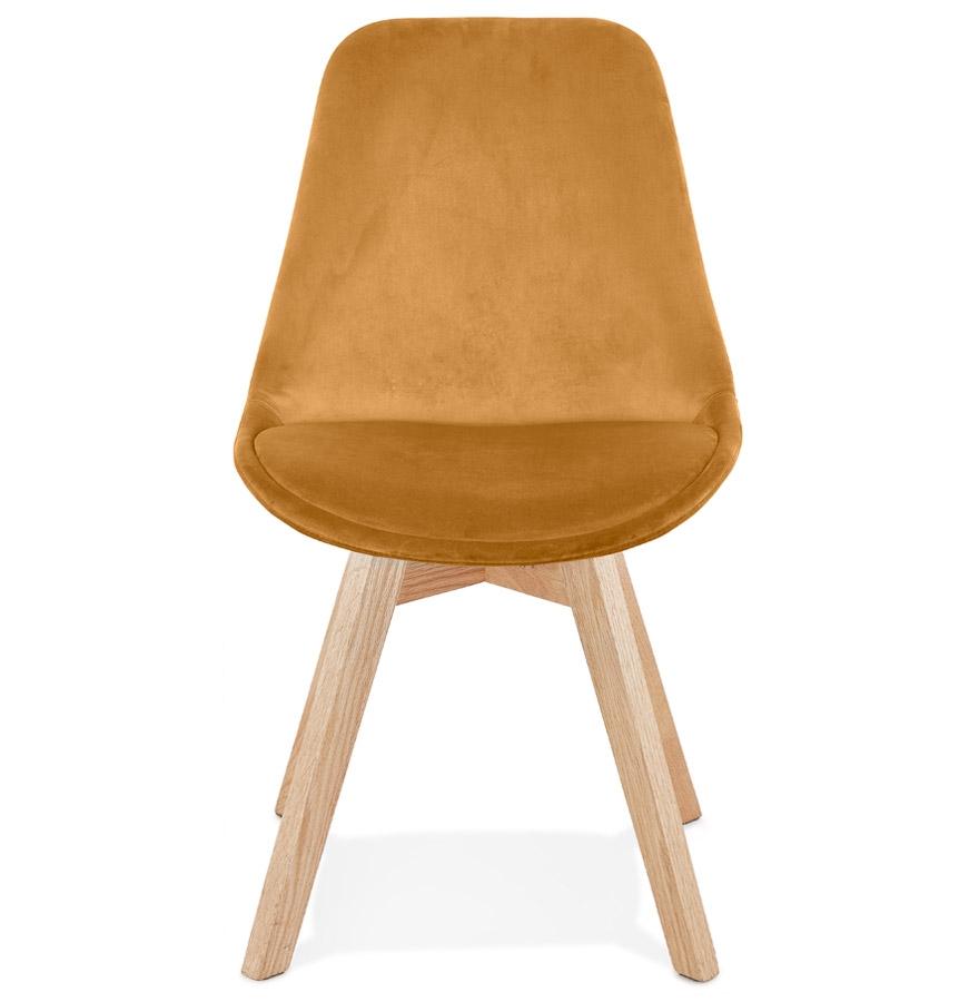 Kokoon Design Mustard Velvet Chair 'JOE' With Natural Wood Structure