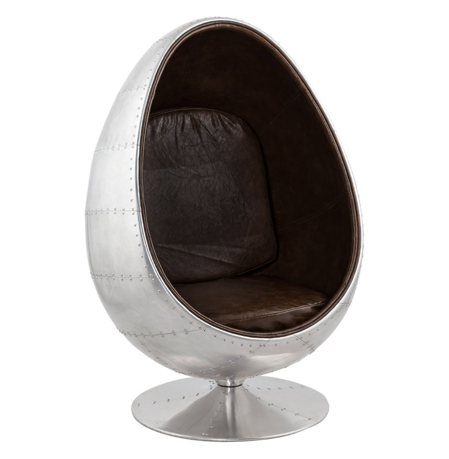 kokoon design PILOT' aviator egg chair in metal and brown synthetic material