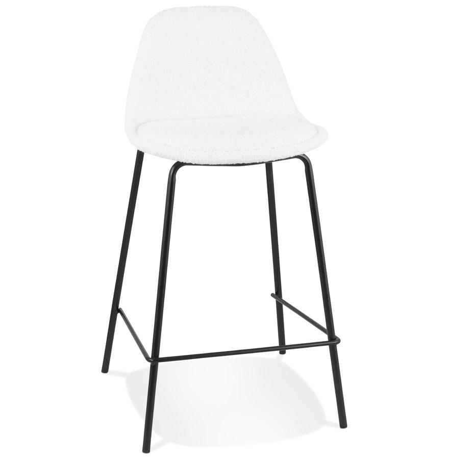 kokoon design PLUMAR MINI' mid-height snack stool in white looped fabric and black metal base