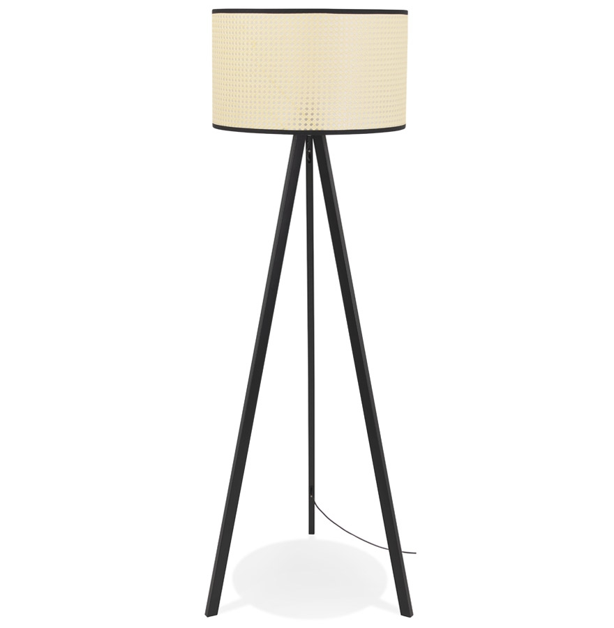 Kokoon Design RITA' Rattan Tripod Floor Lamp With 3 Black Metal Legs