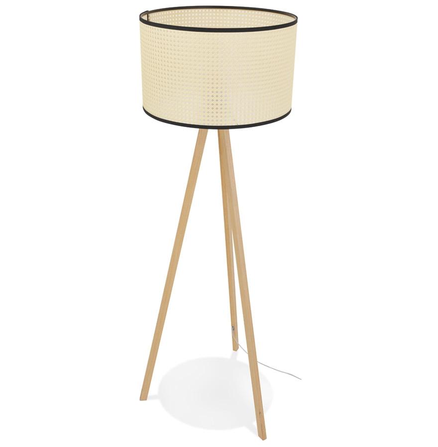 Kokoon Design RITA' Rattan Tripod Floor Lamp With 3 Legs In Natural Wood Finish