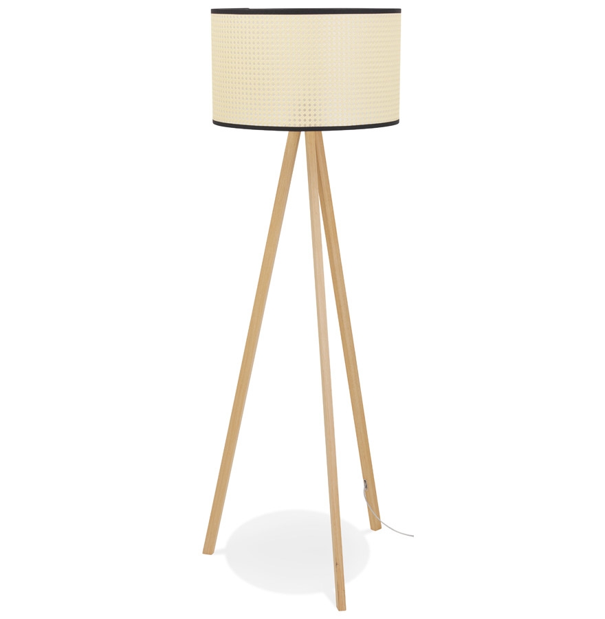 kokoon design RITA' rattan tripod floor lamp with 3 legs in natural wood finish