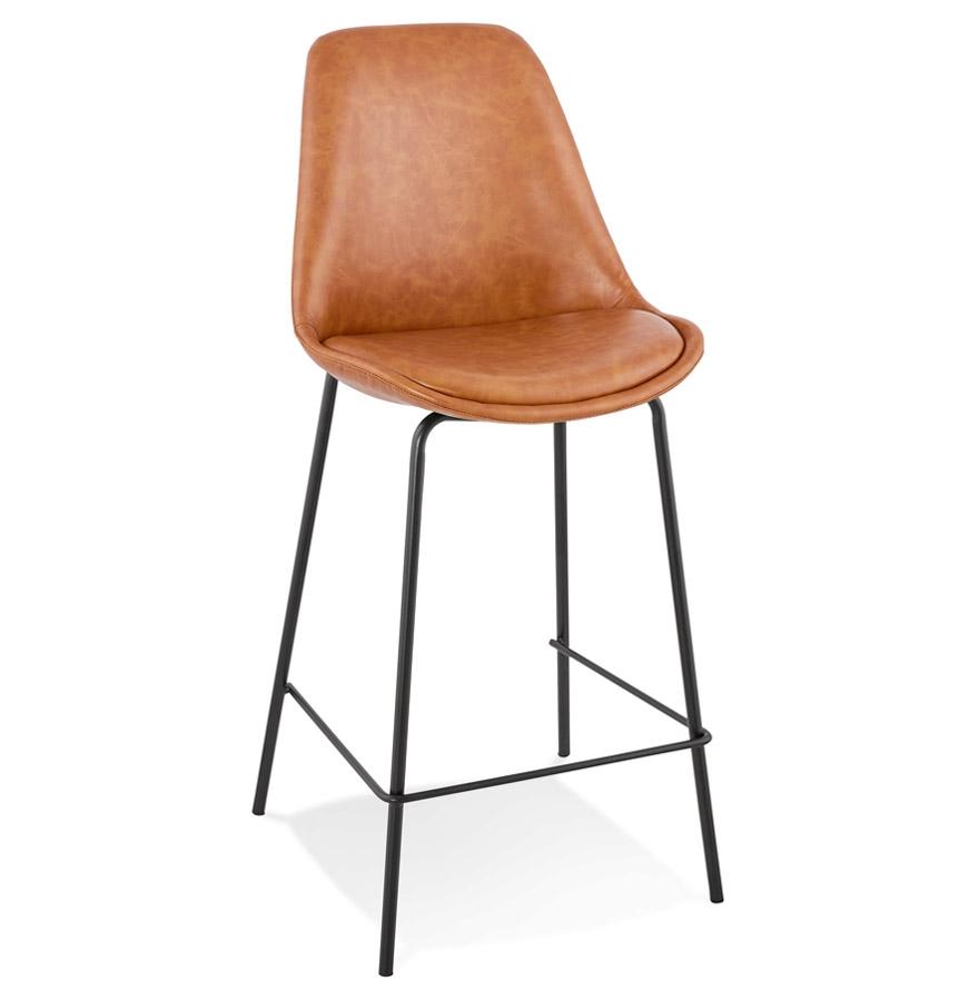 kokoon design RITUAL MINI' mid-height snack stool in brown synthetic material and black metal base