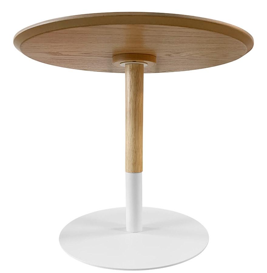 Kokoon Design Round Designer Coffee Table 'DILA H40' In Natural Finish Wood And White Metal