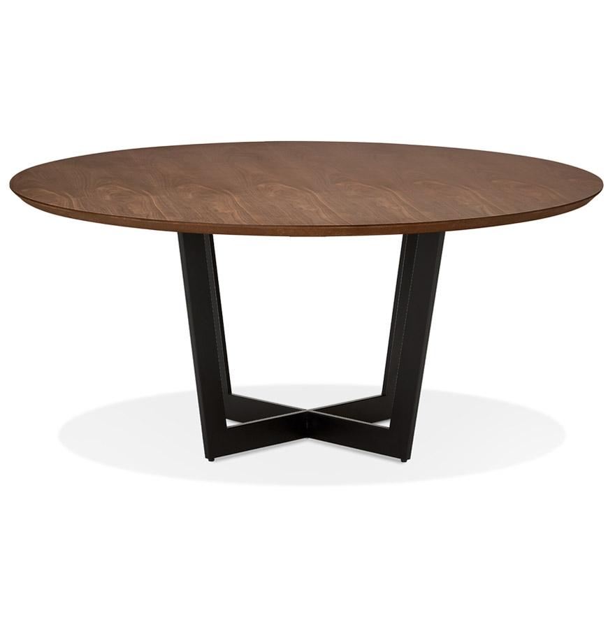 Kokoon Design Round Dining Room Table 'LULU' In Walnut Finish Wood And Black Metal - Ø120 Cm