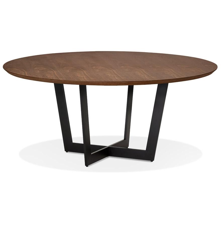 kokoon design Round dining room table 'LULU' in walnut finish wood and black metal - Ø120 cm