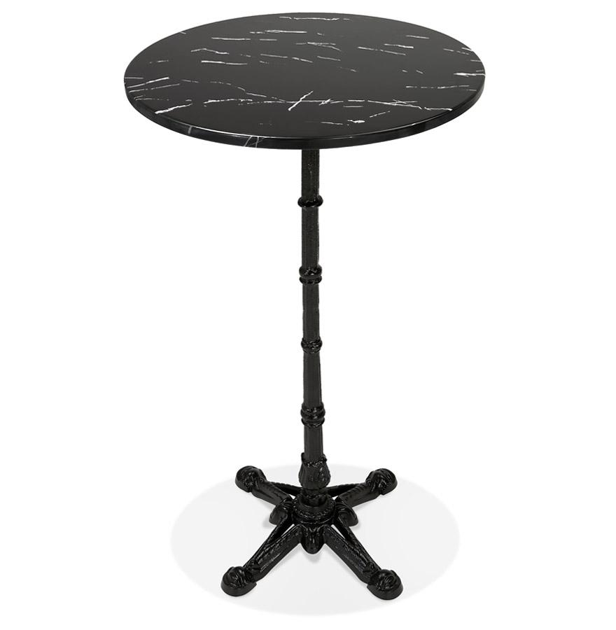 Kokoon Design Round High Table 'DOMY ROUND' Rustic Style In Black Marble Effect Stone - 60x60 Cm