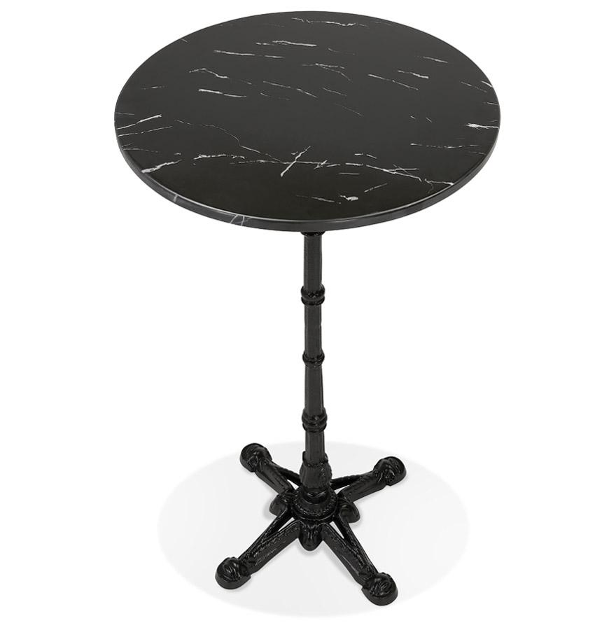 Kokoon Design Round High Table 'DOMY ROUND' Rustic Style In Black Marble Effect Stone - 60x60 Cm