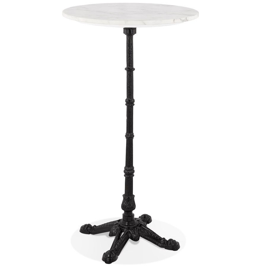 kokoon design Round high table 'DOMY ROUND' rustic style in white marble effect stone - 60x60 cm