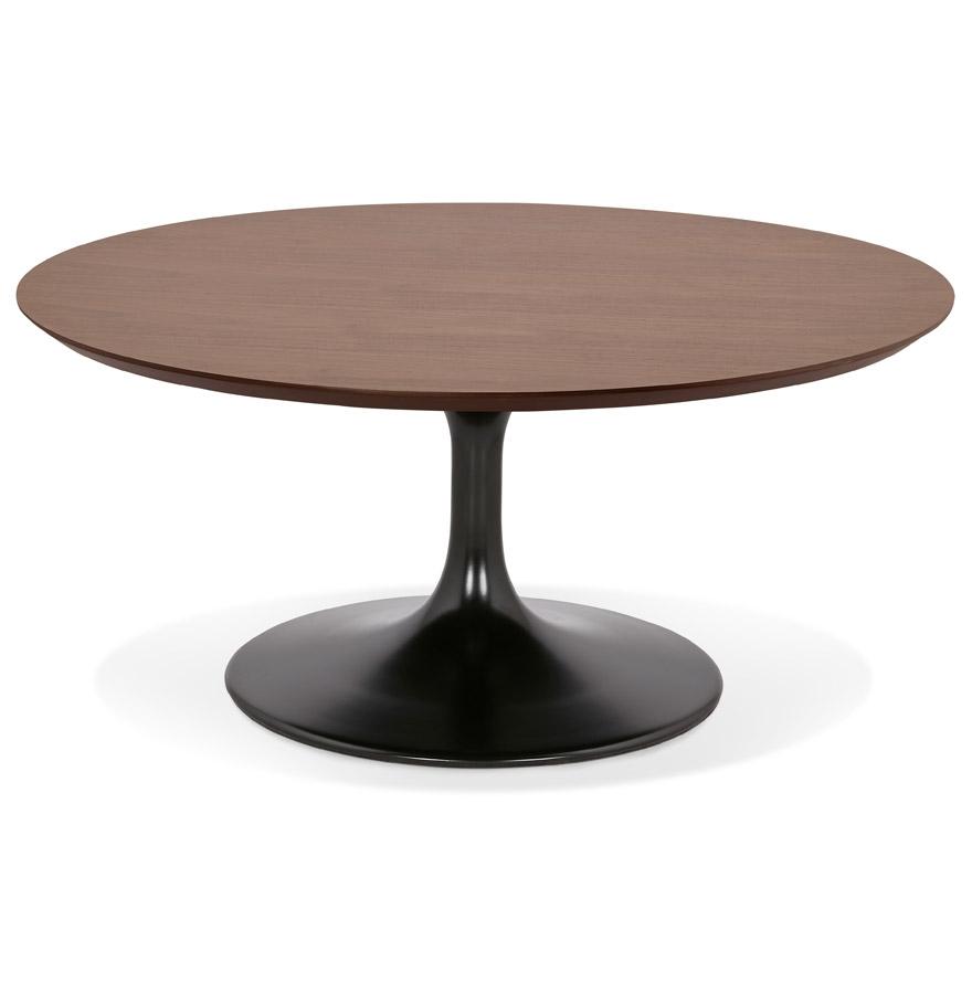 kokoon design Round living room coffee table 'BUSTER MINI' in walnut finish wood and black metal leg - Ø 90 cm kokoon design Round living room coffee table 'BUSTER MINI' in walnut finish wood and black metal leg - Ø 90 cm