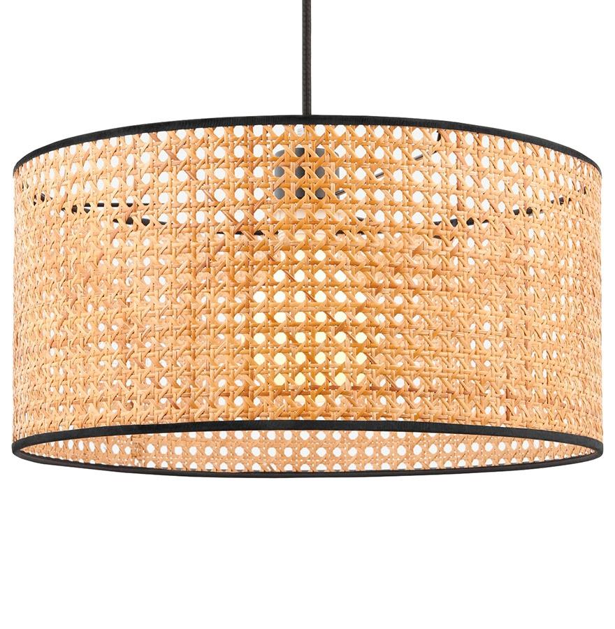 kokoon design Round pendant light 'BOMBU' in natural woven bamboo and black metal