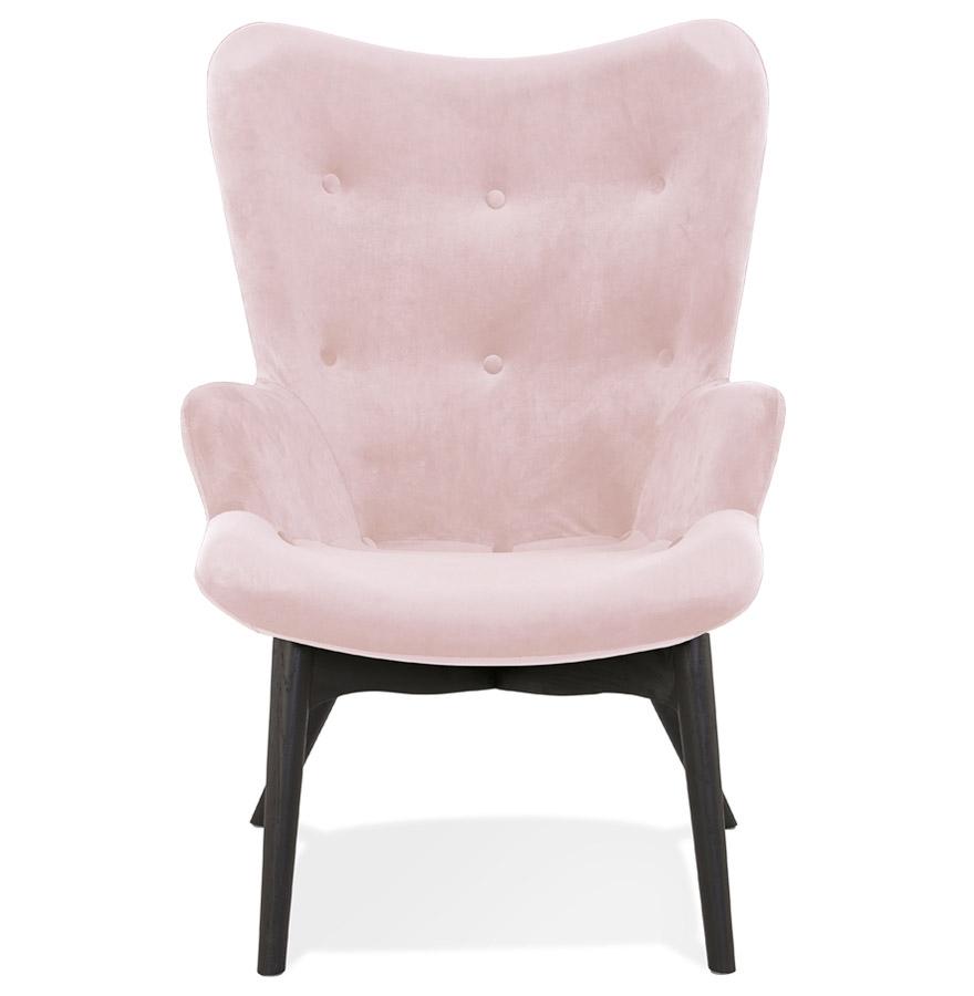 Kokoon Design RUBEN' Wing Chair In Pink Velvet And Black Wooden Legs