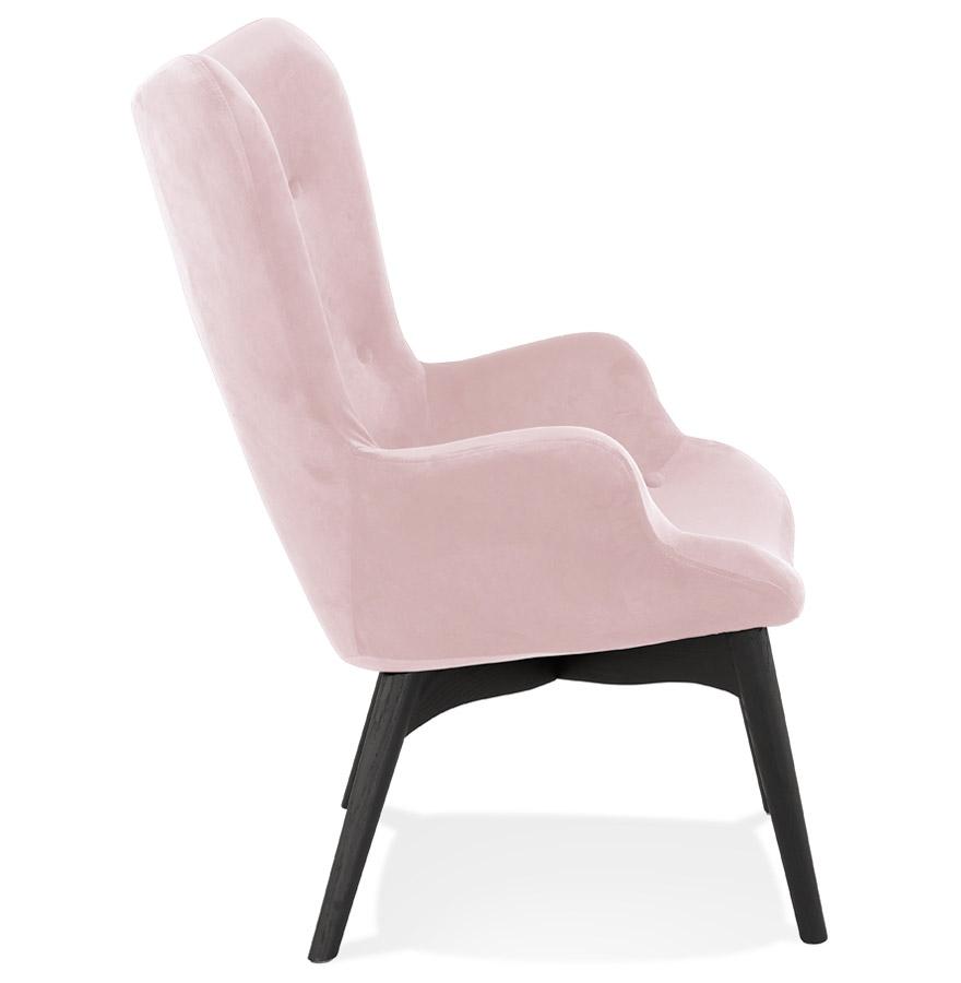 Kokoon Design RUBEN' Wing Chair In Pink Velvet And Black Wooden Legs