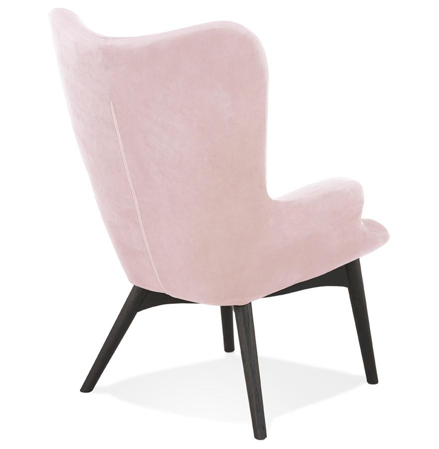 Kokoon Design RUBEN' Wing Chair In Pink Velvet And Black Wooden Legs