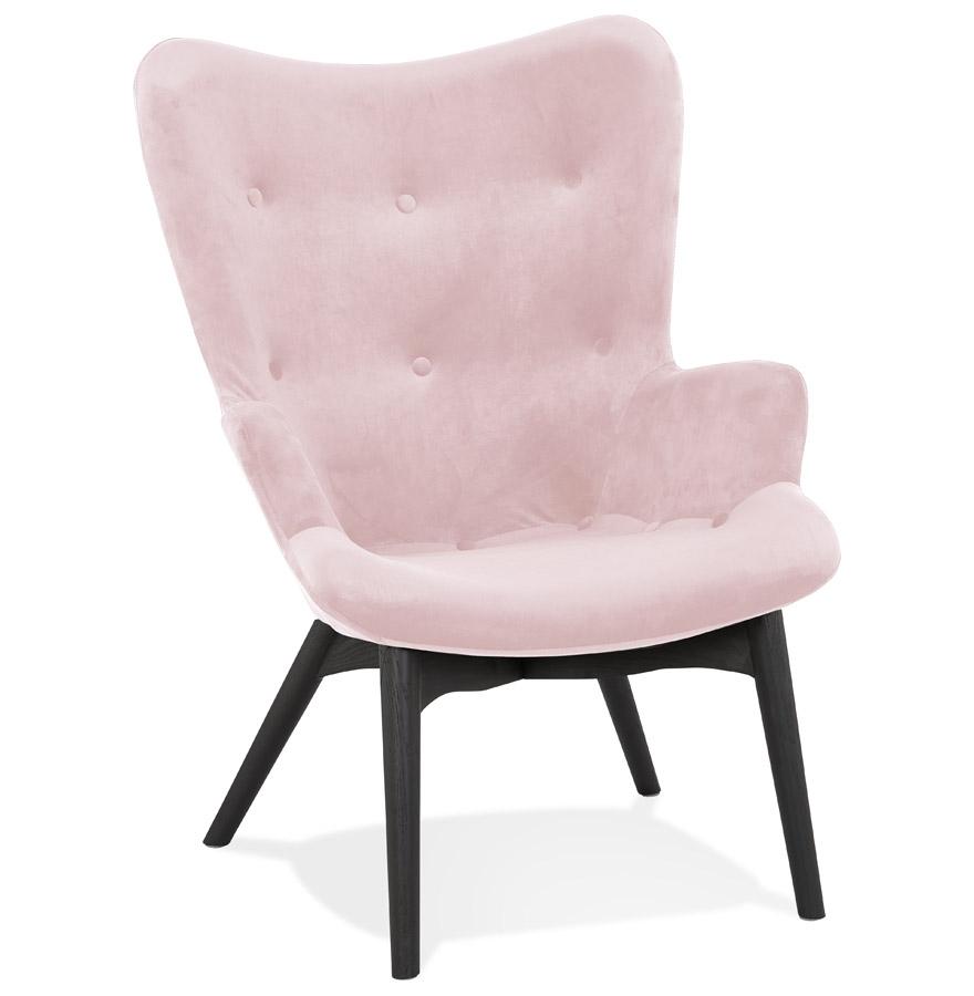 kokoon design RUBEN' wing chair in pink velvet and black wooden legs