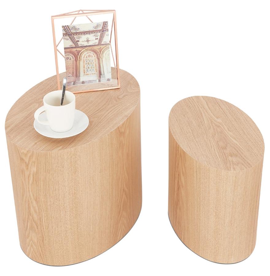 Kokoon Design Set Of 2 'SOKLE' Side Tables In Natural Finish Wood