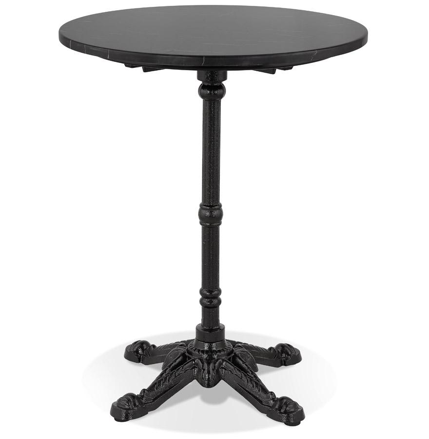 Kokoon Design Small Round Bistro Table 'MARAY' Rustic Style In Marble Effect Stone And Black Metal - Ø 60 Cm