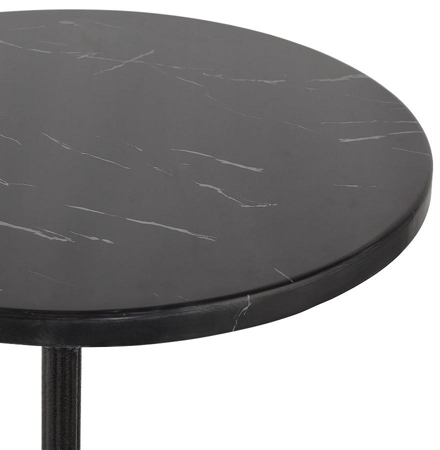 Kokoon Design Small Round Bistro Table 'MARAY' Rustic Style In Marble Effect Stone And Black Metal - Ø 60 Cm