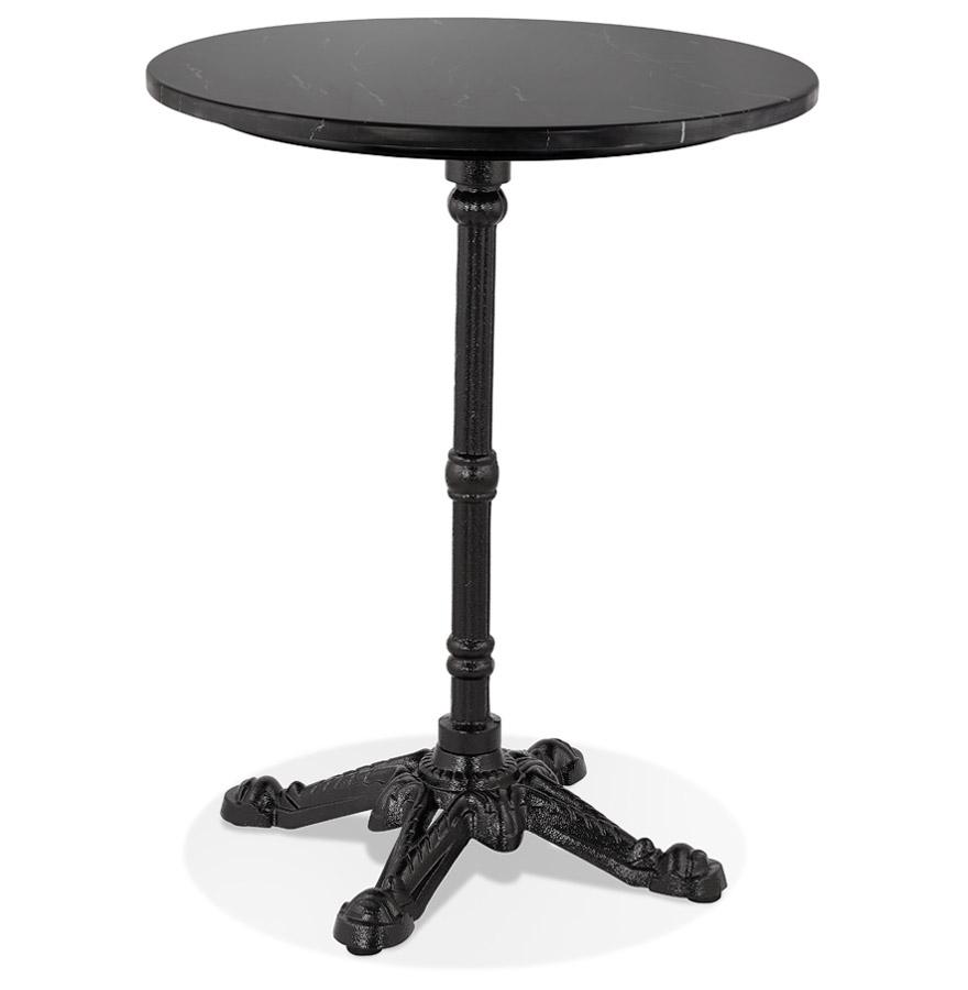 kokoon design Small round bistro table 'MARAY' rustic style in marble effect stone and black metal - Ø 60 cm