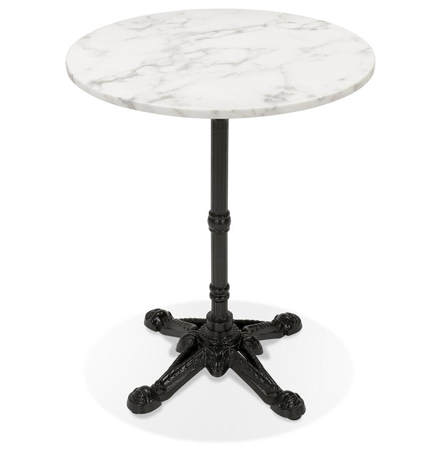 Kokoon Design Small Round Bistro Table 'MARAY' Rustic Style In White Marble Effect Stone And Black Metal - Ø 60 Cm