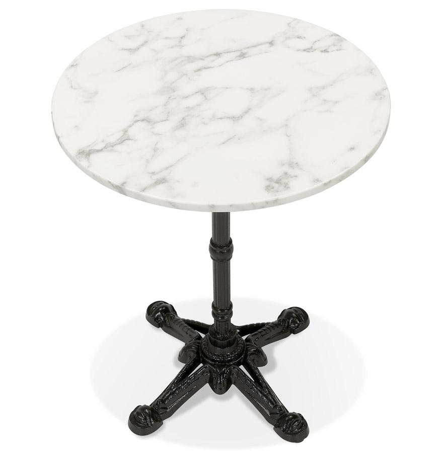 Kokoon Design Small Round Bistro Table 'MARAY' Rustic Style In White Marble Effect Stone And Black Metal - Ø 60 Cm