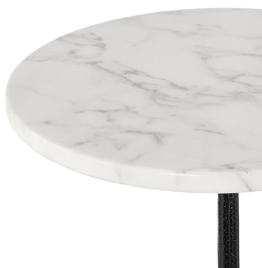 Kokoon Design Small Round Bistro Table 'MARAY' Rustic Style In White Marble Effect Stone And Black Metal - Ø 60 Cm