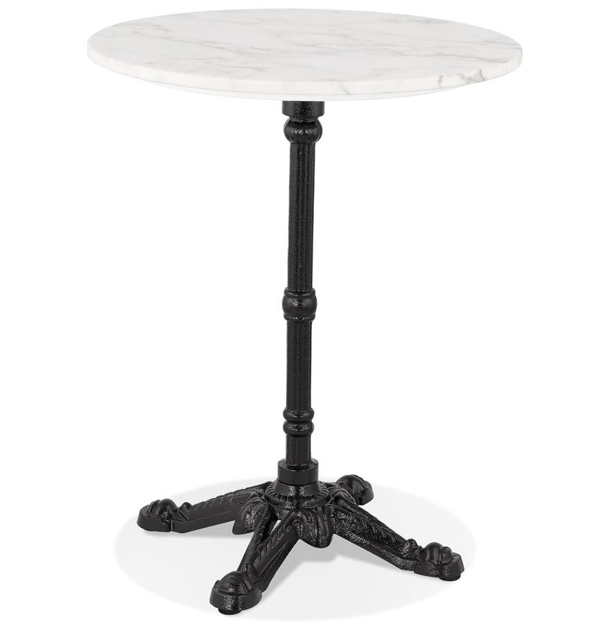 kokoon design Small round bistro table 'MARAY' rustic style in white marble effect stone and black metal - Ø 60 cm