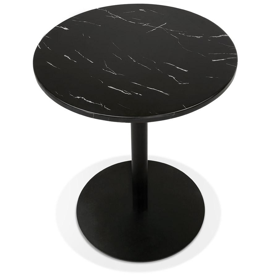 Kokoon Design Small Round Bistro Table 'TOMY' In Marble Effect Stone And Black Metal - Ø 60 Cm