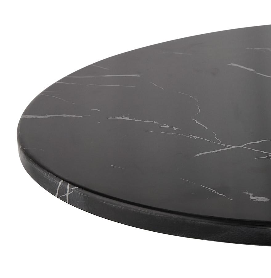Kokoon Design Small Round Bistro Table 'TOMY' In Marble Effect Stone And Black Metal - Ø 60 Cm