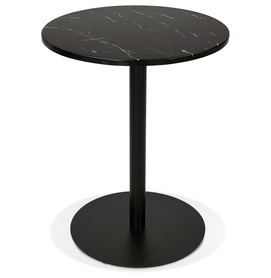 kokoon design Small round bistro table 'TOMY' in marble effect stone and black metal - Ø 60 cm