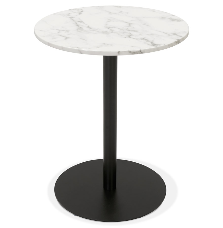 Kokoon Design Small Round Bistro Table 'TOMY' In White Marble Effect Stone And Black Metal - Ø 60 Cm