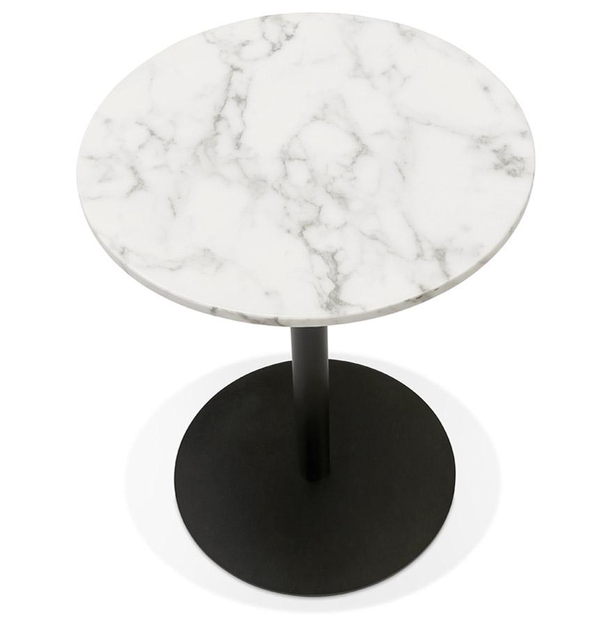 Kokoon Design Small Round Bistro Table 'TOMY' In White Marble Effect Stone And Black Metal - Ø 60 Cm