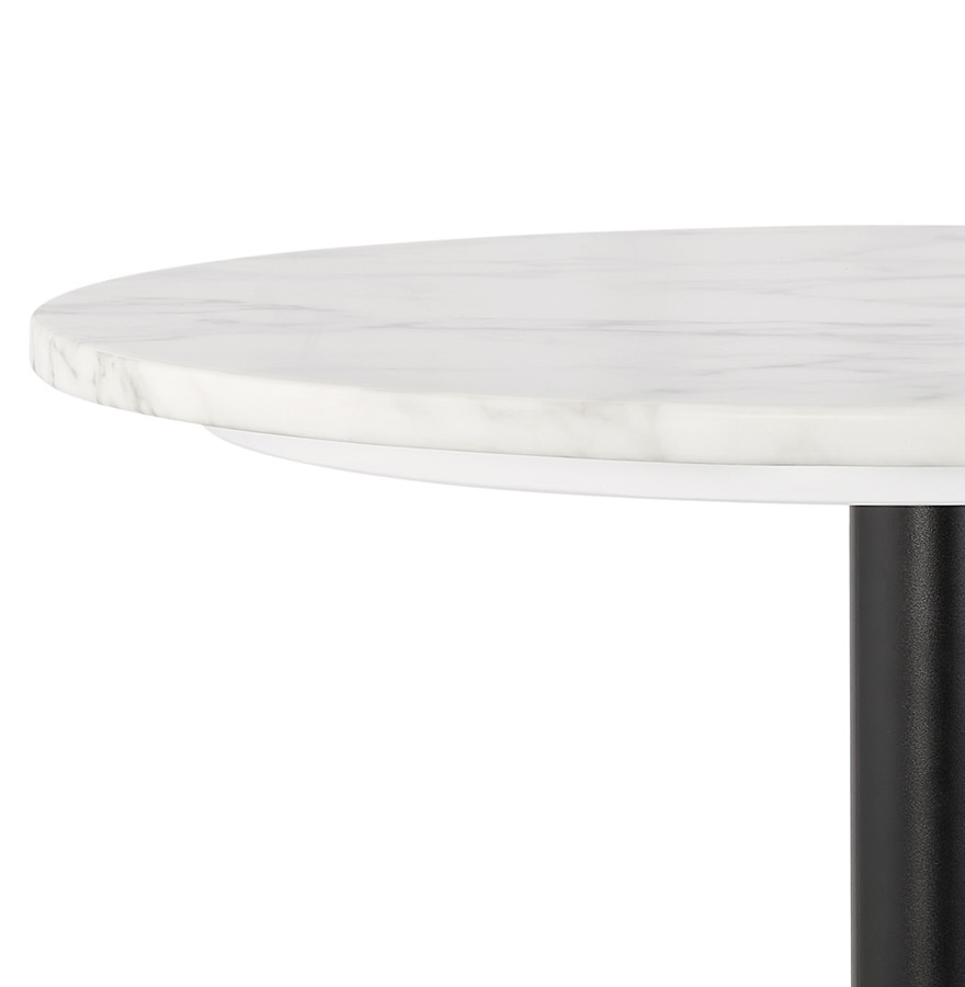 Kokoon Design Small Round Bistro Table 'TOMY' In White Marble Effect Stone And Black Metal - Ø 60 Cm