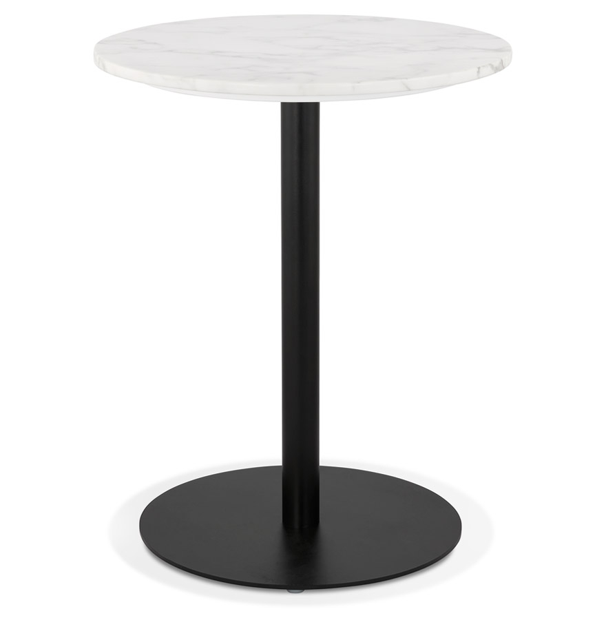 kokoon design Small round bistro table 'TOMY' in white marble effect stone and black metal - Ø 60 cm