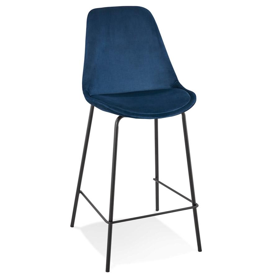 kokoon design SPARK MINI' mid-height snack stool in blue velvet and black metal legs