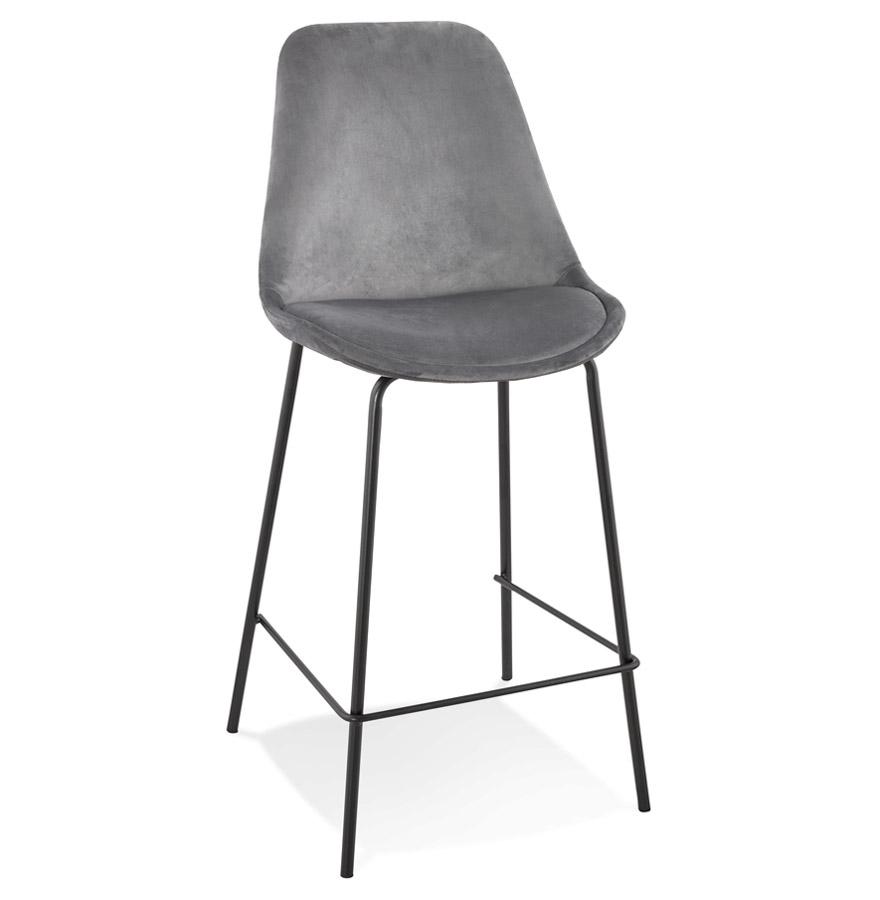 kokoon design SPARK MINI' mid-height snack stool in gray velvet and black metal legs