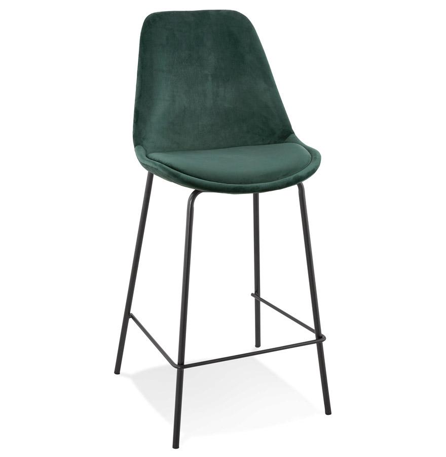 kokoon design SPARK MINI' mid-height snack stool in green velvet and black metal legs