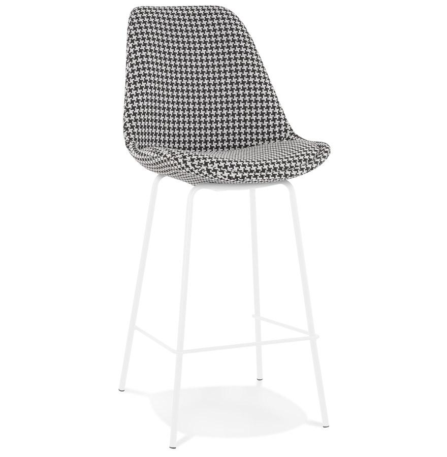 kokoon design SPARK MINI' mid-height snack stool in houndstooth fabric and white metal legs