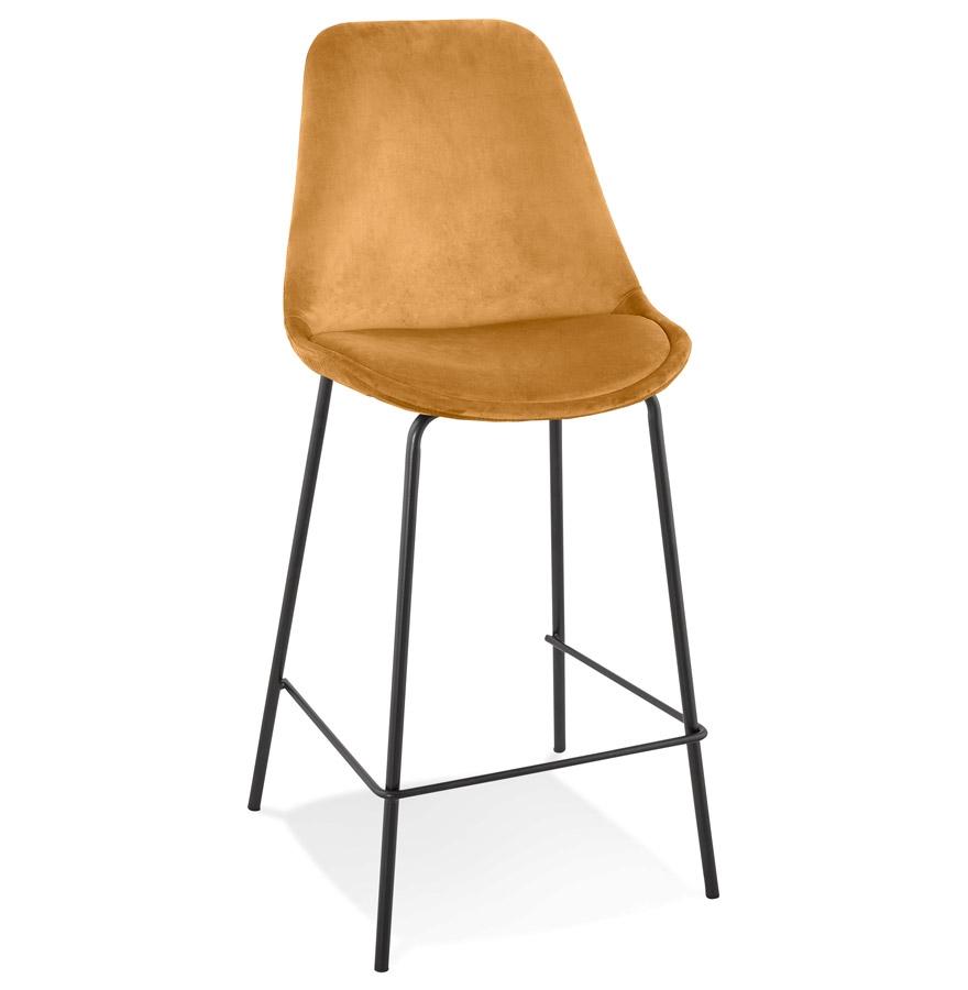 kokoon design SPARK MINI' mid-height snack stool in mustard velvet and black metal legs